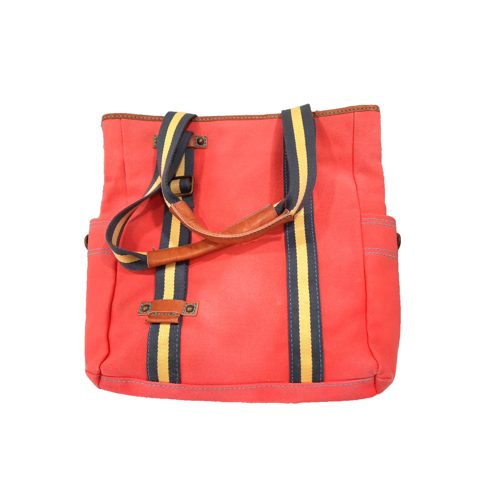 GAP VTG Canvas Boat Tote Bag Purse Satchel Orange w/ LEATHER TRIM